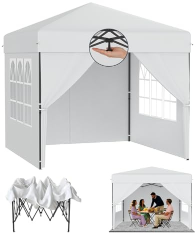 ACXIN Pérgola 2.5x2.5m Pop Up, Tienda desplegable con ajuste de altura en 3 niveles, tienda para fiestas con techo de Oxford plateado, pérgola de jardín con cuerdas y bolsa de transporte (Blanco, con