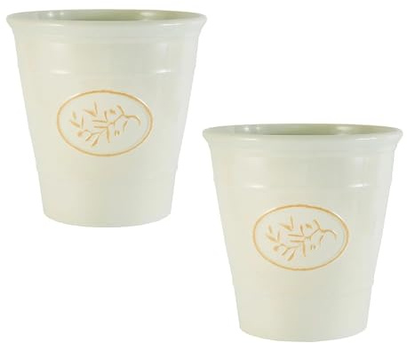 Coopers of Stortford - Set of Two Decorative Planters with Raised Olive Branch Detail - Lightweight Durable Pots with Glossy Ceramic Style Finish (Cream)
