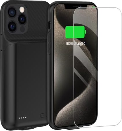 FLSTOR 13800mAh Battery Case for iPhone 15 Pro Max, Heavy Duty Rechargeable Charging Case with Screen Protector Compatible with iPhone 15 Pro Max 6.7 inch Model, Black