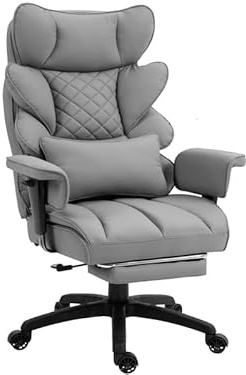 Generico Gaming Chair with Adjustable Lumbar Support, Height-Adjustable Armrests, Retractable Footrest, PU Leather – Grey