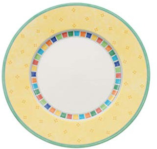 Villeroy & Boch Twist Alea Limone Piatto Dolci Rotondo da Colazione, Porcellana Premium con Ornamenti Multicolore, Bianco/Giallo, 21 cm