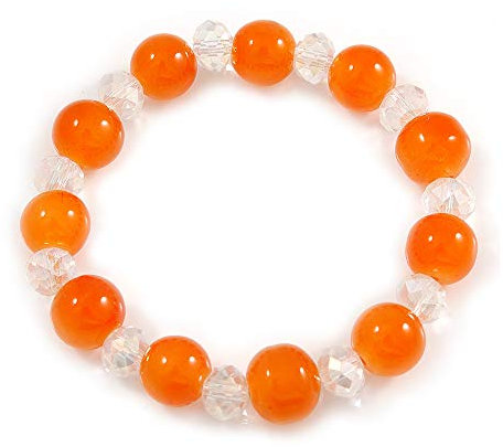 Perle en Verre Orange/transparent rond verre Bracelet extensible – jusqu'à 18 cm Longueur