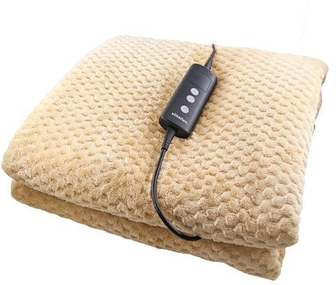 Schallen Waffle Soft Fleece Heated Electric Throw Over Blanket Honeycomb Overblanket with Timer and 10 Heat Settings for Sofa and Bed | Machine Washable | Large 160 x 120cm (Mink | Neutral)