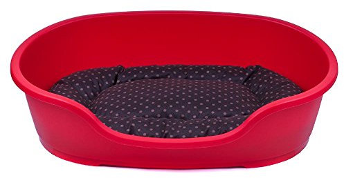 adena Hundekorb 58 x 38 cm rot + Kissen Tupfen braun