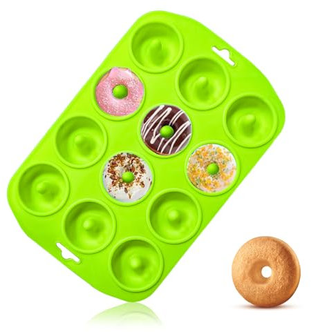 Cupidove Silicone Mini Doughnut Maker Baking Muffin Pan Tray 12 Holes Pure Food Grade Green Makes12 Full Size Donuts, BPA Free, German LFGB Approved