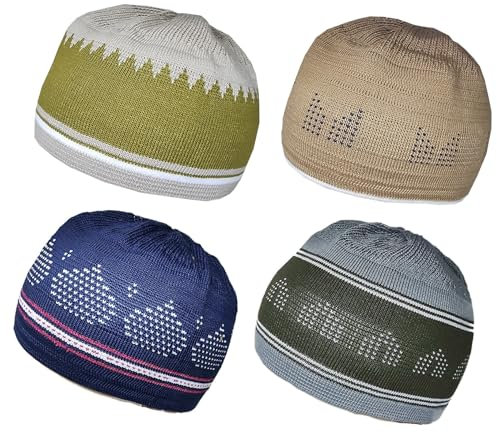 Al-Ameen 4 Farben Muslimische Beanie Skull Cap AMN055 Islam Kufi Hut Crochet Taqiyah Takke