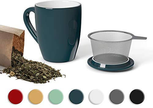 SECRET DE GOURMET Tisaniera Infusiera in Ceramica - Tazza Tisana con Infusore e Coperchio - Infusore tè Porcellana per Una Persona - 320 ml