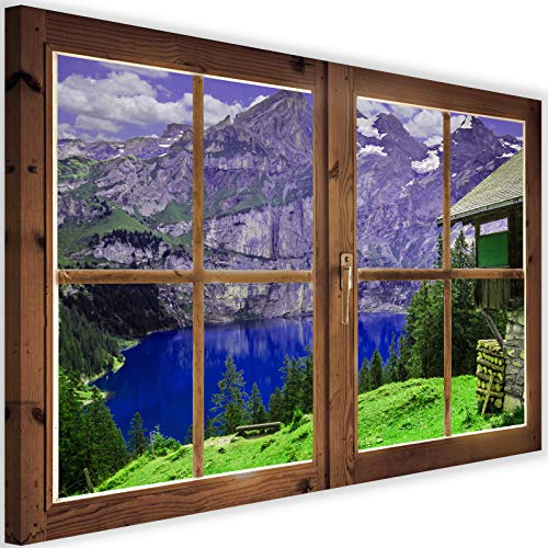 Leinwandbild XXL Fensterrahmen Wandbild Kunst Berge Natur mehrfarbig 120x80 cm
