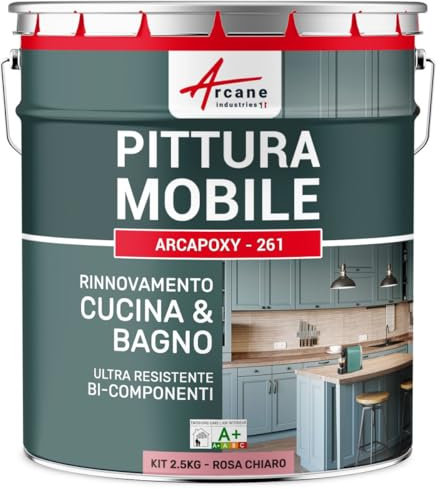 Vernice per mobili da cucina, piano di lavoro e bagno - ARCAPOXY - 261-2,5 kg (fino a 30 m² in 2 strati) Rosa Chiaro - RAL 3015 - ARCANE INDUSTRIES