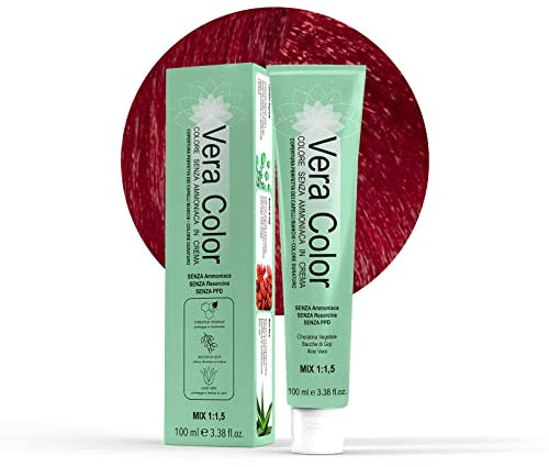 Vera Color - Biondo Scuro Rosso Intenso 6.66 - Colorazione Professionale Long Lasting in Crema Senza ammoniaca Cheratina Vegetale, Aloe Vera, Bacche di Goji - Copertura Totale Capelli Bianchi - 100ml