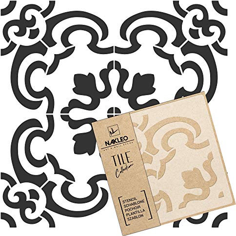 NAKLEO Fliesen Schablone zum Malen 20x20 cm, Enna Spanische Maurische Blume Marokkanisch, Kunststoff Wiederverwendbare Bodenschablone DIY, Holz Möbel Wand Dekoration - Terrakotta