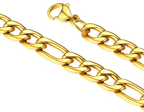 FaithHeart goldkette für Damen Herren, Klassische Figarokette 45cm lang, 8mm breit Gliederkette ohne Anhänger, Partnerkette Freundschaftskette für Geburtstag Weihnachten
