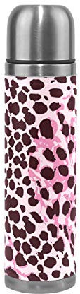 Leopardato Rosa Termos Acqua Bottiglia d'Acqua Termica Boccetta di Vuoto Isolata in Acciaio Inossidabile Matraccio Sottovuoto Imballaggio in Pelle (500 ml)