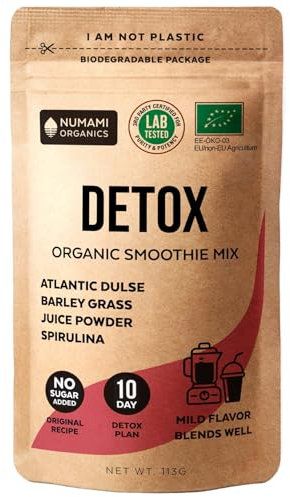 Polvere di frullati organici Detox con Spirulina Sana, Dulse Atlantico e Succo di erba d'orzo, superfood di qualità premium dall'Europa