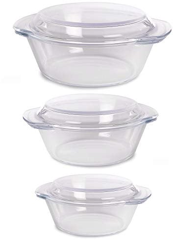 Glass Cooking Dishes Set of 3 | Microwave, Oven & Freezer Safe | Casserole Dish Set with Carry Handles | Heat Resistant & Dishwasher Safe | M&W