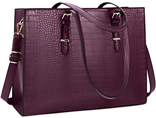 Lubardy Laptop Bags for Women Tote Bag 15.6 Inch Leather Large Ladies Handbag Work Bag Designer Business Shoulder Shopping Office Bag Grape purple