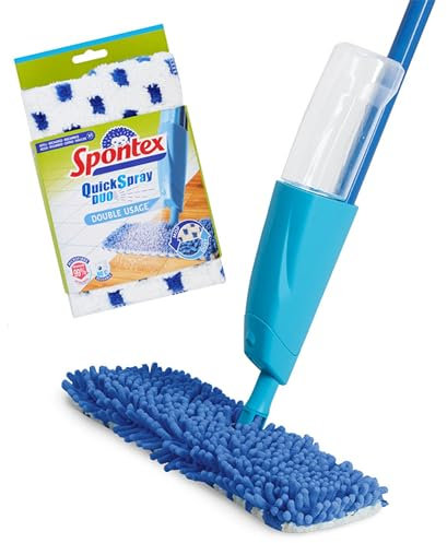 Spontex Balai serpillère vaporisateur Quick Spray Duo - Tête de balai en microfibre - Nettoie les sols stratifiés, planchers et carrelages - Tête de balai réversible sans contact avec les mains