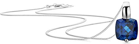 OROVI Schmuck Damen Halskette Weißgold mit viereckiger Kettenanhänger Edelstein/Geburtsstein September blauer Saphir Kette aus 9 Karat (375) Gold