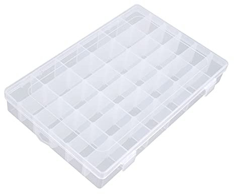 Ajustable Caja de Almacenamiento Plástico, 36 Rejillas Joyería Organizador Contenedor de Herramientas con Divisores Extraíbles, Transparente Caja de Almacenaje Organizador para Aretes, Abalorios