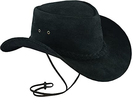 Leatherick Wasserdichter Cowboyhut Echtes Wildleder Schwarz & Dunkelbraun Aussie Style Western Outback Leder Bush Hut (S, Schwarz)