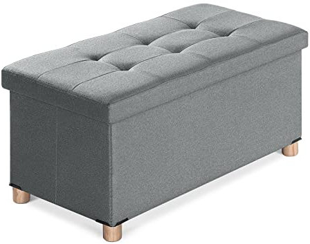 BRIAN & DANY Sitzbank mit Stauraum, Faltbar Sitztruhe Sitzhocker mit Deckel, Sitzcube Fußablage, Grau, 76 x 38 x 38 cm