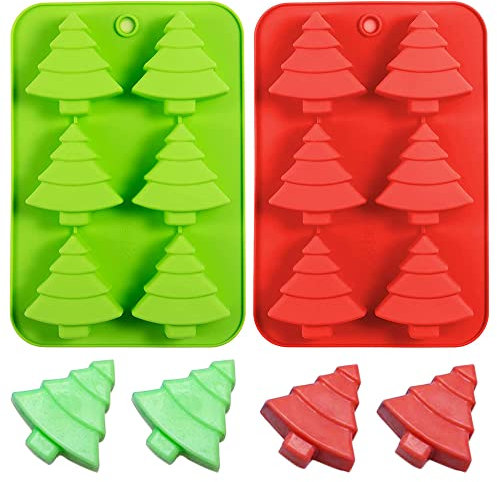 Paquete de 2 moldes de silicona de Navidad, 6 cavidades grandes, moldes de silicona para árbol de Navidad, caramelos, chocolate, magdalenas, bandejas de dulces, molde para hornear galletas hechas a