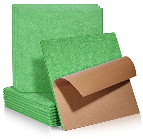 Quadratische Akustikplatten selbstklebend 12 Stück I Schallabsorber Schallschutz mit hoher Dichte für Wand Decken Holz & Tür - Akustikpanel Schallschutzplatten Akustikplatte, 30x30x0.9cm, Grün