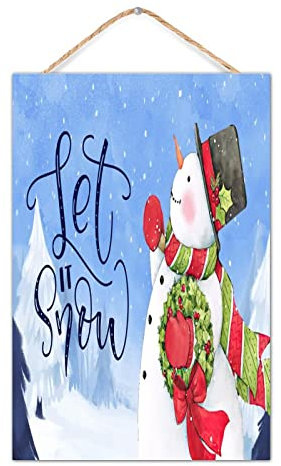 Inspirierende Wandkunst Dekoration Holzschild Happy Winter Let It Snow Merry Christmas Bemaltes Holzschild 20,3 x 30,5 cm Happy Winter Schneeflocke Segen Holz Hängeschilder Heimdekoration für Haustür