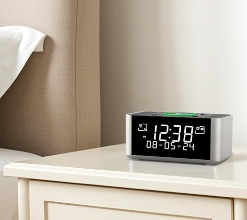 iTOMA Despertador con Carga inalámbrica, Radio Dab, Dab+/FM, 40 Estaciones preestablecidas, alarmas duales, función de posponer, Pantalla LCD con Ajuste de Brillo, Bluetooth, USB 206D.