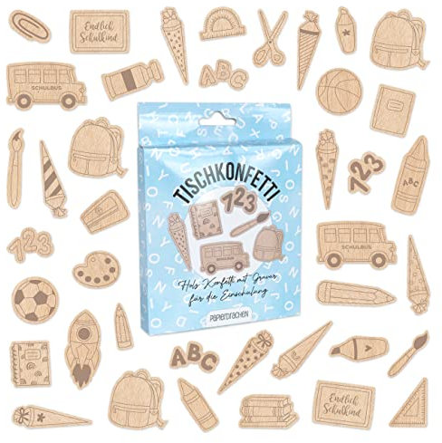 Papierdrachen 40 Konfetti aus Holz für die Tischdekoration zur Einschulungsfeier - tolle Dekoration für die Einschulungsfeier - Holz mit Gravur - Set 3