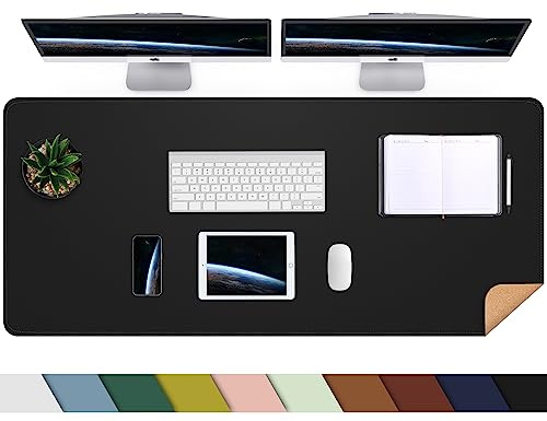 AFIING Kork Schreibtischunterlage 120x43 cm, Doppelseitige Tischunterlage aus Naturkork & PU Leder, Rutschfest & Wasserdicht, Mauspad groß Desk Mat für Büro, Home Office & Gaming (Schwarz)
