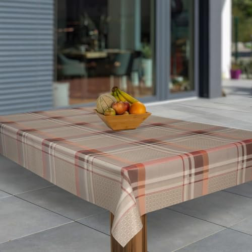 laro Wachstuch-Tischdecke Abwaschbar Garten-Tischdecke Wachstischdecke PVC Plastik-Tischdecken Eckig Meterware Wasserabweisend Abwischbar, Muster:Karo Braun Beige, Größe:110x200
