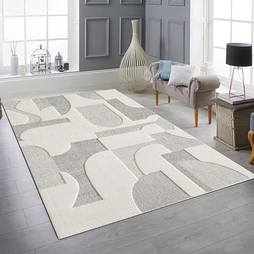 Teppich-Traum Kinderzimmer Schlafzimmer Wohnzimmer Beige Creme Designer Teppich moderner Kurzflor Hoch Tief Effekt Boho Style 140 x 200 cm