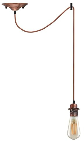LEDSone Vintage Suspension Light Fitting – Copper Metal E27 Screw Lampholder with 195cm Adjustable Cable – Retro Hanging Ceiling Pendant for Kitchen, Bar, Cafe, or Home Decor