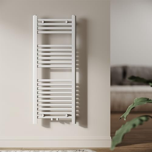 SUNXURY Heizkörper Badheizkörper 1000x400 mm Handtuchheizkörper Mittelanschluss Rundrohr Handtuchwärmer Heizkörper Warmwasser Heizung (358 Watt, Weiß)