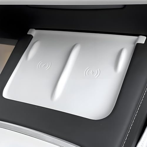 Enovorld Tesla Center Console Mat for Model 3 Model Y Wireless Charger Silicone Cover Pad Accessories Fit for 2021 2022 2023 Car (White)