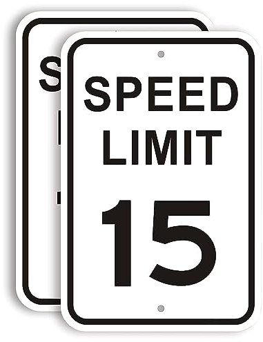 Lot de 2 panneaux de limitation de vitesse de 15 km/h – 30,5 x 45,7 cm – Panneaux de signalisation en métal réfléchissant de qualité ingénieur pour quartiers, allées, cour et école