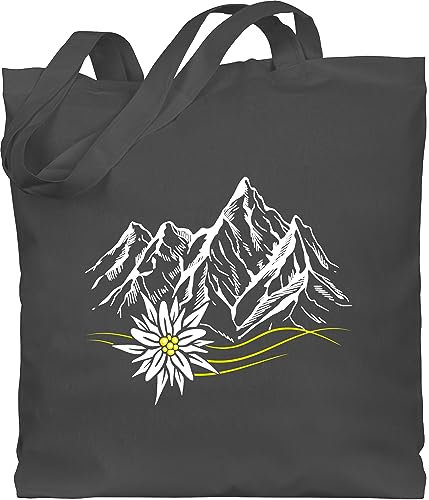 Baumwolltasche - Kompatibel mit Oktoberfest Tasche - Edelweiß Berge Wandern Wanderlust Berg ruft Alpen - Unisize - Dunkelgrau - oktoberfesttasche bayrische bergen stoffbeutel oktoberfest-tasche