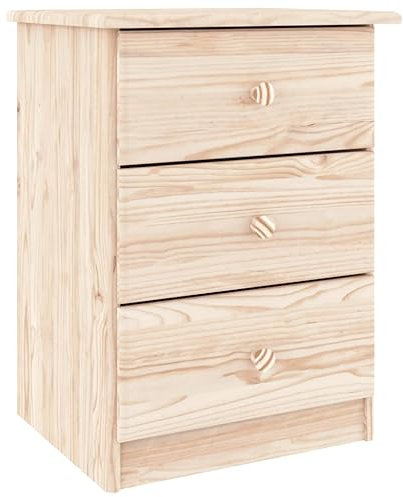 vidaXL Nachttisch, Beistelltisch für Schlafzimmer Wohnzimmer, Nachtkästchen mit 3 Schubladen, Nachtschrank Nachtkommode, Massivholz Kiefer