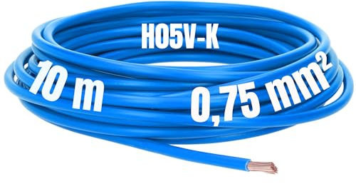 Kalitec 10 metri H05V-K 0,75 mm² blu cavo di cablaggio I cavo di collegamento I cavo singolo in PVC I filo 0,75 mm2 I cablaggio a filo singolo I cavo di commutazione ignifugo