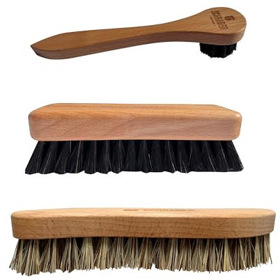 Schrader Schuhbürsten-Set - Schuhputzset mit Holzbürsten zur Schuhpflege - Reinigungsbürsten aus Buchenholz - 3 Bürsten - Made in Germany