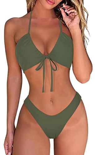 DOULAFASS Damen Bikini Set Sexy Bikini Brazilian Style Niedriger Taille String Triangel 2tlg Bikini
