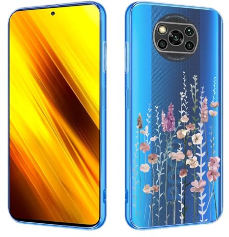 Kaywzo Hülle für Xiaomi Poco X3/X3 Pro/X3 NFC,Transparent TPU Handyhülle mit Gemälde Blume Muster,Ultradünn Stoßfester Schutzhülle,Schön Silikon Cover Case-3