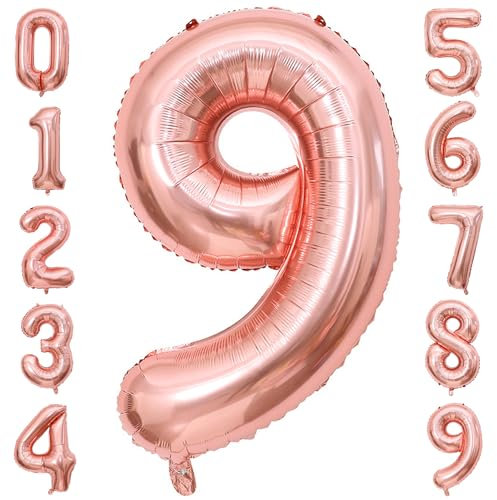 PatiCool Zahlen Luftballon 9 Rosegold, 100cm - 40 Zoll Luftballons Geburtstag, XXL Riesen Folienballon 9 Rosegold Geburtstagsdeko, Helium Ballons Zahlen für Kinder, Junge, Mädchen