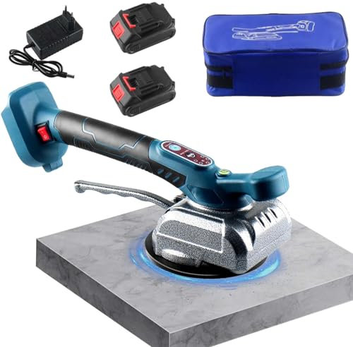 Fliesenlegegerät Fliesenleger Maschine Elektrischer Fliesen Vibrator mit 2 Akkus & Ladegerät, 130x130mm Saugnapf 5 Stufen Tragkraft 100kg, Geeignet für 39 Zoll Fliesen