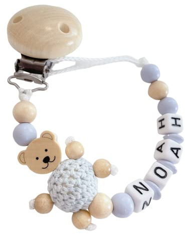 personalisierte Kette mit Namen für für Mädchen Jungs Baby Geschenk personalisiert zur Geburt & Taufe Teddy Bär große Farbauswahl (Blau)