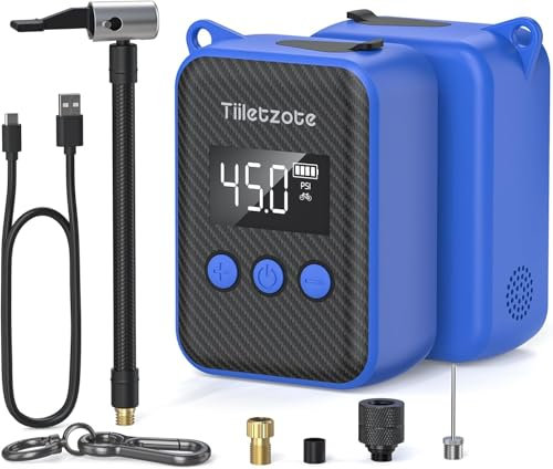 Bomba de bicicleta de 130 PSI, mini bomba de neumático de bicicleta con manómetro, se adapta a válvula Presta y válvula Schrader (azul), bomba de inflado eléctrica portátil para bicicleta, compresor