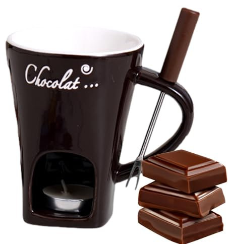 Chocolate Fondue Mug, 130ml Chocolate Heating Cup, Ceramic Chocolate Melting Mug, Multi-Purpose Butter Warmer with Fondue Fork, Individual Fondue Delight Mug, Melt Hot Pot Cup for Picnics