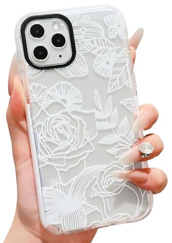 ECZOIL Compatible for iPhone 11 Pro Max Case, Cute Rose Flower Floral Clear Cover for Women Girl Ultra Slim Soft TPU Shockproof Anti-Yellow Protective Phone Case - White