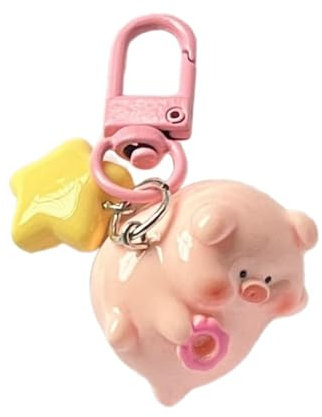Greabuy Niedlicher Schlüsselanhänger für Frauen, 3D-Schlüsselanhänger mit rosa Schweinchen, niedlicher Cartoon-Harz-Charm, Schlüsselanhänger für Mädchen und Studenten, Donut-Ringe